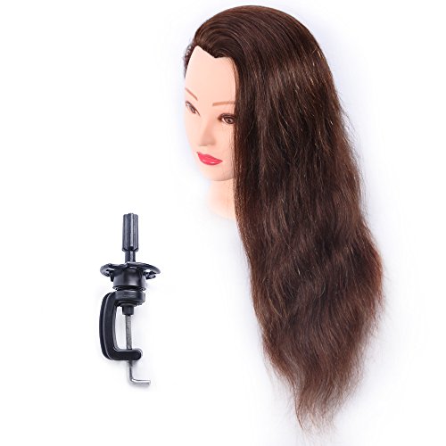 24&amp;quot; Mannequin Head 100% Human Hair Hairdresser Training Head Manikin Cosmetology Doll Head (Table Clamp Stand Included) HA0418P... 